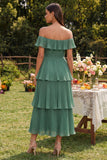 Eucalyptus A Line Tiered Maxi Wedding Guest Dress with Ruffles