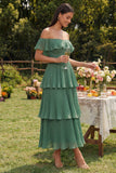 Eucalyptus A Line Tiered Maxi Wedding Guest Dress with Ruffles