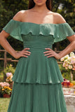 Eucalyptus A Line Tiered Maxi Wedding Guest Dress with Ruffles