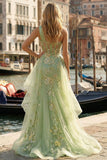 Light Green One Shoulder Ruffled Appliqued Mermaid High-Low Corset Prom Dress