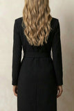 Black Peak Lapel Bodycon Midi Work Dress with Belt