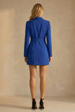 Royal Blue Peak Lapel Bodycon Short Work Dress with Pockets