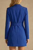 Royal Blue Peak Lapel Bodycon Short Work Dress with Pockets