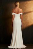White Satin Cold Shoulder Mermaid Floor Length Wedding Dress