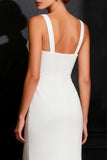 White Satin Thick Straps Mermaid Sweep train Wedding Dress with Slit