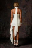White Satin Corset Bodycon Ruched Short Wedding Dress with Streamer