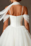 White Tulle Cold Shoulder A Line Corset Short Wedding Dress