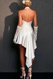 White Satin Halter Bodycon Short Wedding Dress with Side Cape