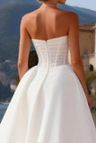 White Satin Corset Sweetheart A Line Sweep Train Wedding Dress