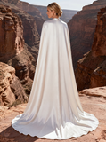 Ivory Satin Mermaid Sweetheart Corset Sweep Train Wedding Dress with Cape