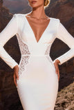 White Mermaid Long Sleeves Sweep Train Wedding Dress with Lace