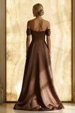 Chocolate Ruched  A Line Off the Shoulder Asymmetrical Formal Dress