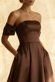Chocolate Ruched  A Line Off the Shoulder Asymmetrical Formal Dress