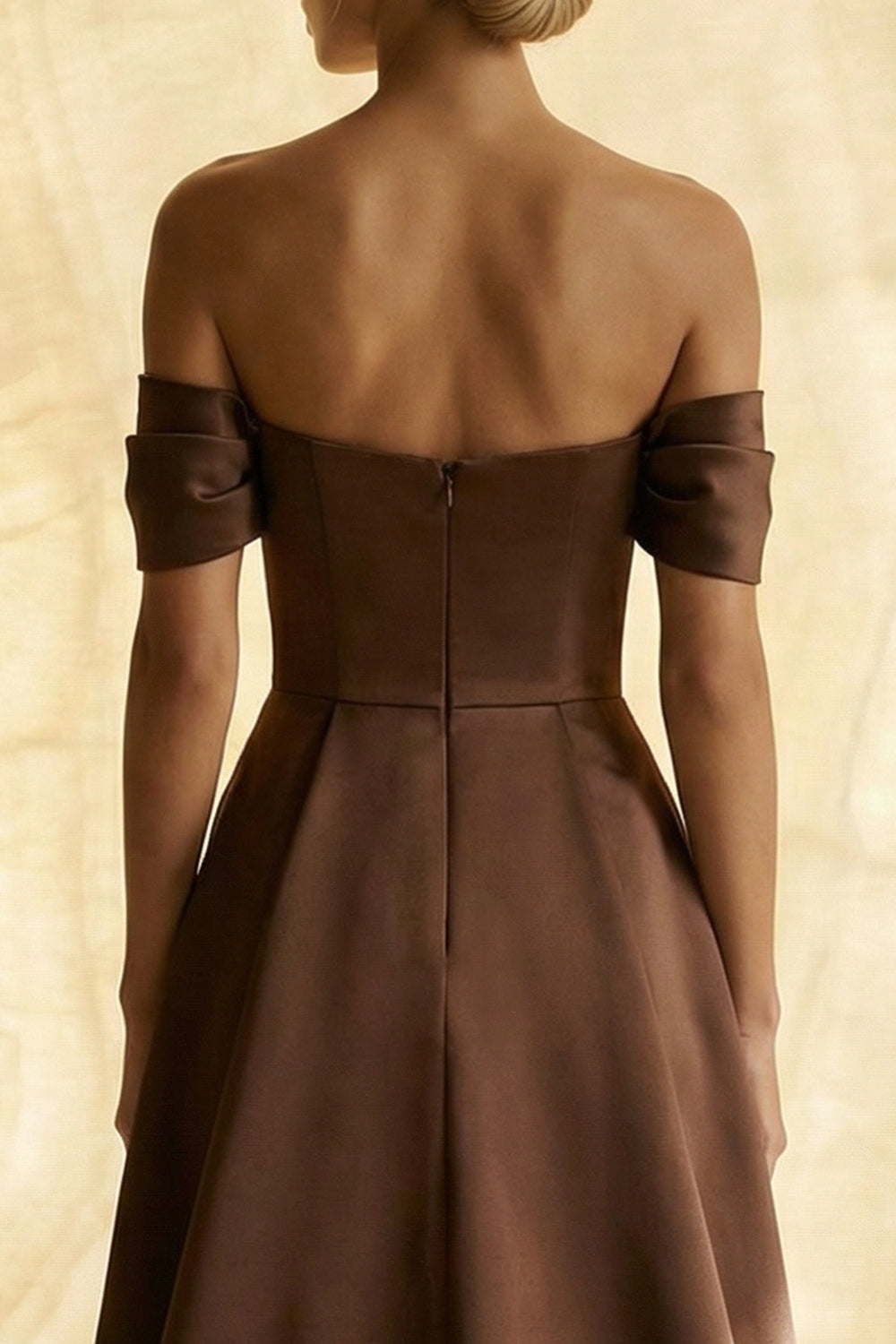 Chocolate Ruched  A Line Off the Shoulder Asymmetrical Formal Dress