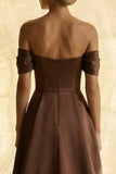 Chocolate Ruched  A Line Off the Shoulder Asymmetrical Formal Dress