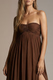 Chocolate A Line Pleated Strapless Cut Out Long Formal Dress with Slit