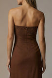 Sparkly Sheath Chocolate Strapless Long Formal Dress with Slit