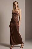 Sparkly Chocolate Sheath Spaghetti Straps Long Formal Dress with Beading