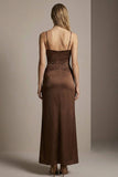 Sparkly Chocolate Sheath Spaghetti Straps Long Formal Dress with Beading