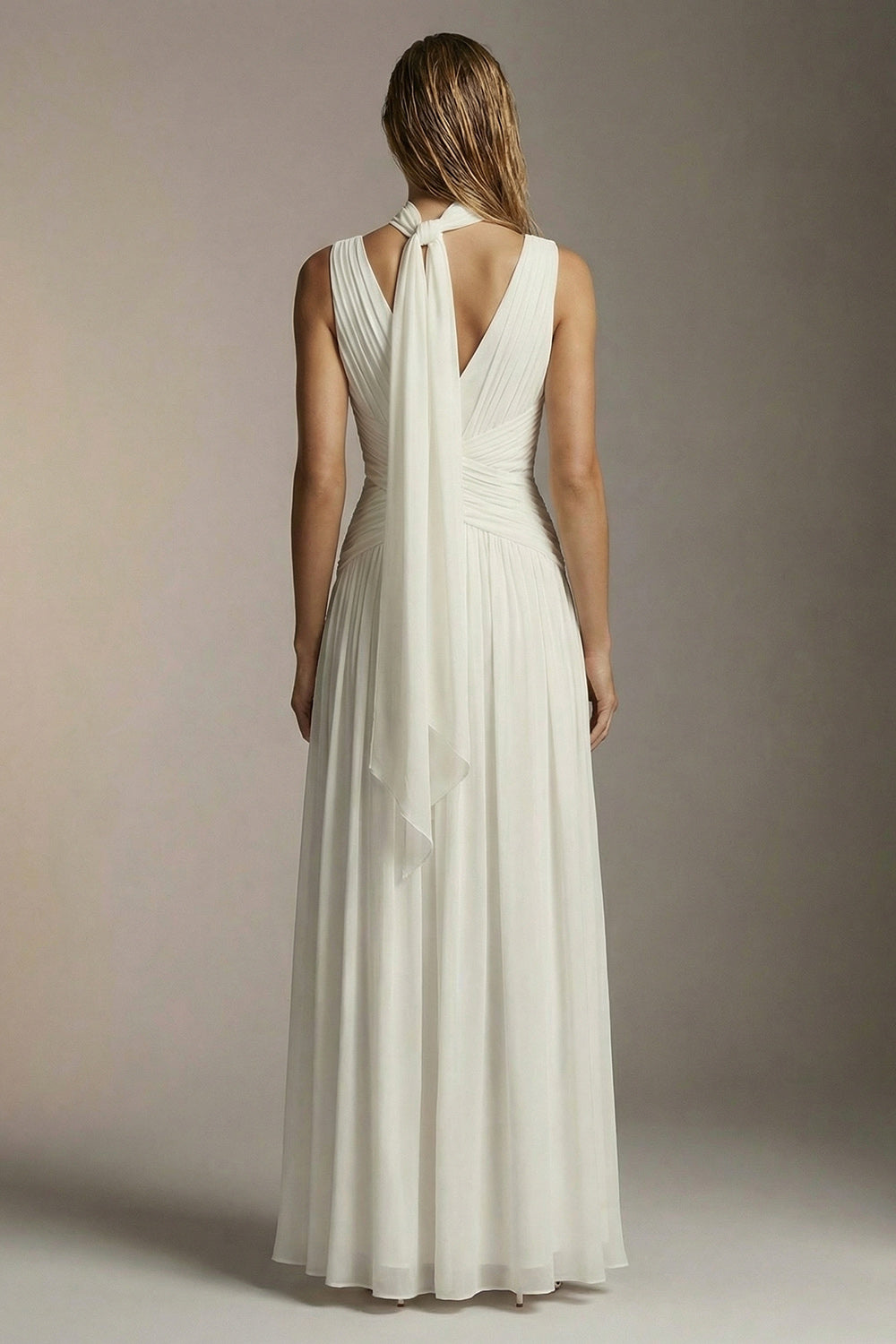 Ivory Chiffon Thick Straps A Line Pleated Long Formal Dress