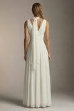 Ivory Chiffon Thick Straps A Line Pleated Long Formal Dress