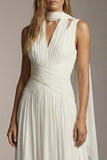 Ivory Chiffon Thick Straps A Line Pleated Long Formal Dress