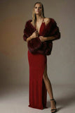 Dark Red Backless Sheath Halter Long Formal Dress with Slit