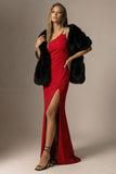 Elegant Red Mermaid One Shoulder Long Formal Dress with Slit