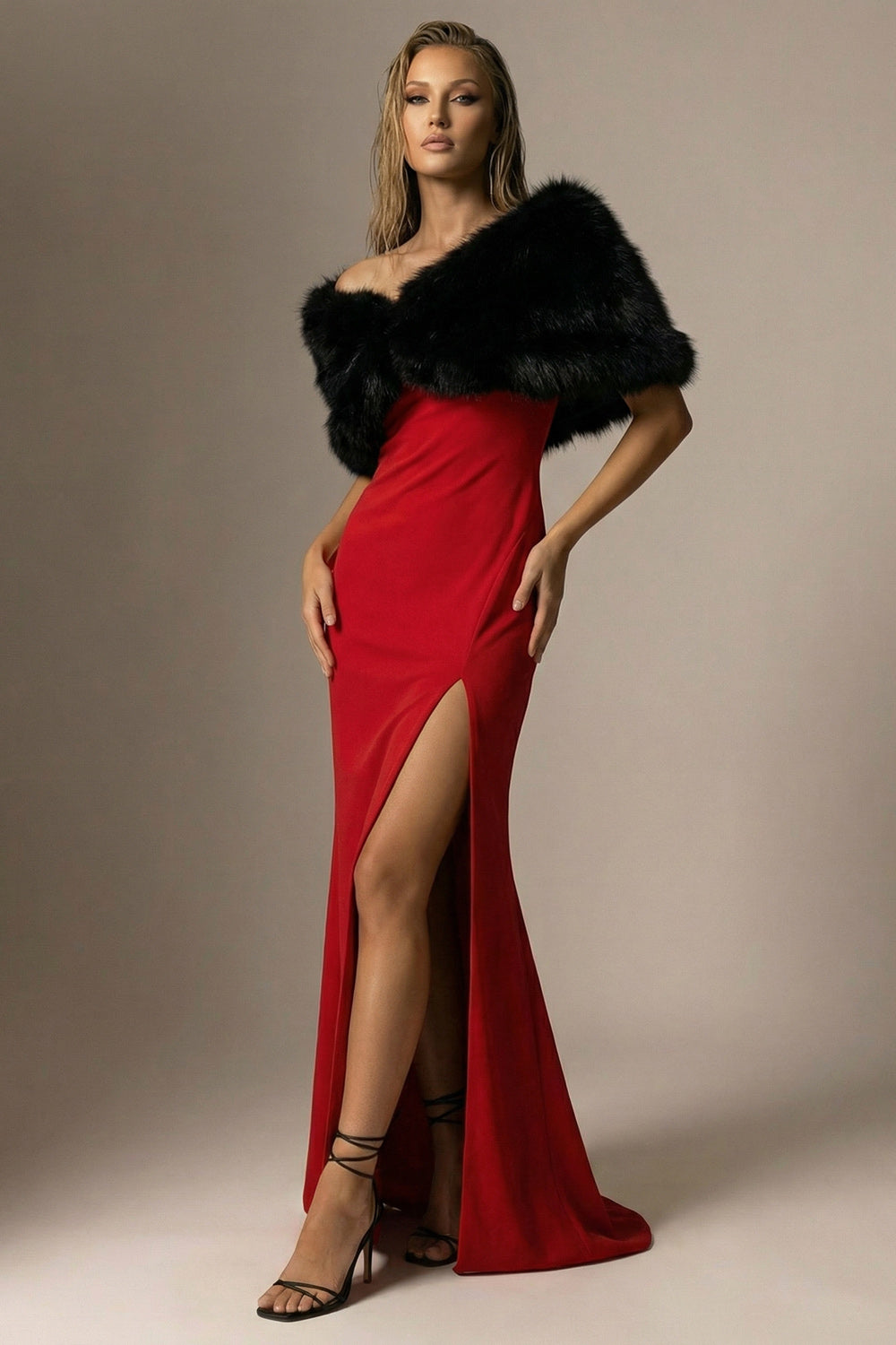 Elegant Red Mermaid One Shoulder Long Formal Dress with Slit
