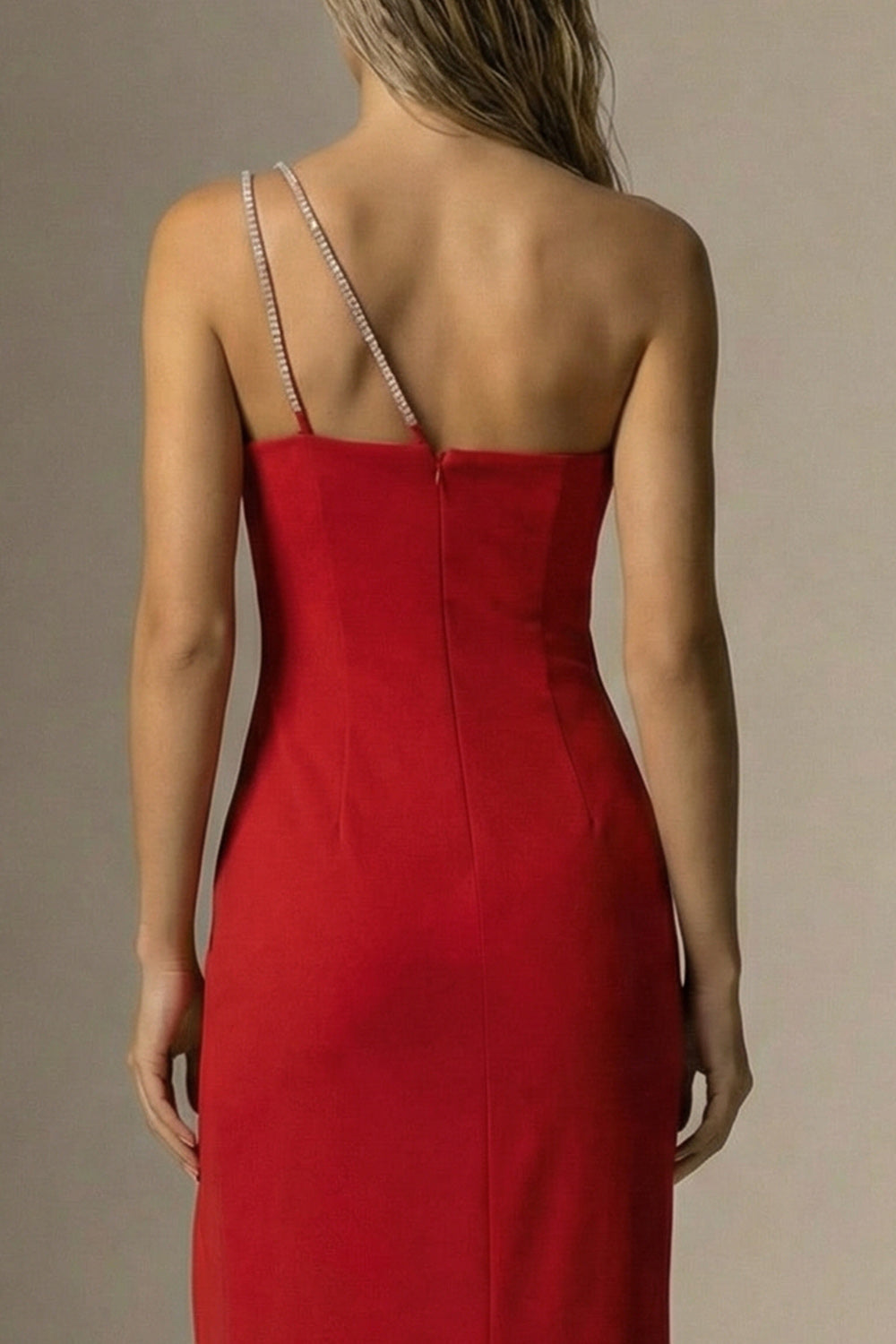 Elegant Red Mermaid One Shoulder Long Formal Dress with Slit