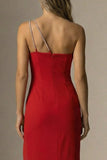 Elegant Red Mermaid One Shoulder Long Formal Dress with Slit