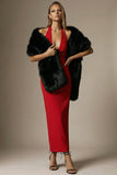 Red Sheath Satin Backless Halter Long Formal Dress with Bow