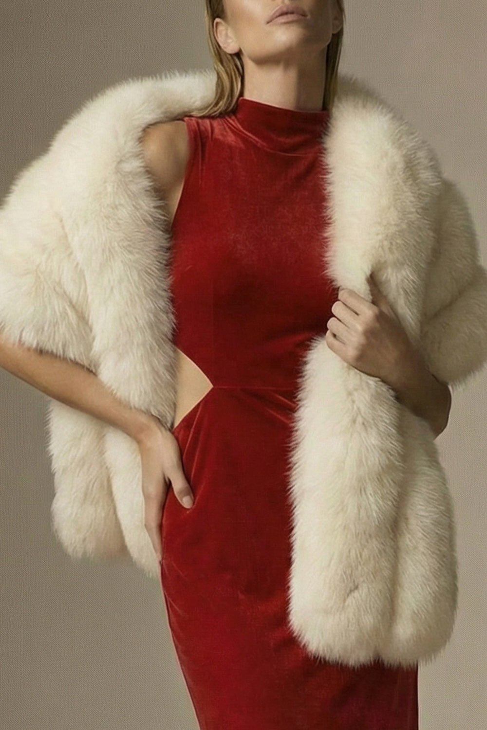 Dark Red High Neck Cut Out Sheath Velvet Long Formal Dress