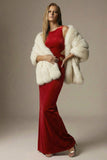 Dark Red Mermaid Cut Out Round Neck Velvet Long Formal Dress
