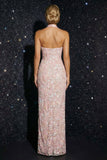 Pink Corset Mermaid Appliqued Floral Long Prom Dress with Slit