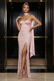 Pink Corset Neck Scarf Mermaid Floral Long Prom Dress
