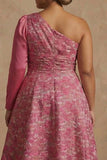 Plus Size Floral Fuchsia A Line One Shoulder Long Mother of the Bride Dress with Sleeves