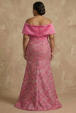 Floral Fuchsia Plus Size Off the Shoulder Mermaid Long Mother of the Bride Dress with Slit