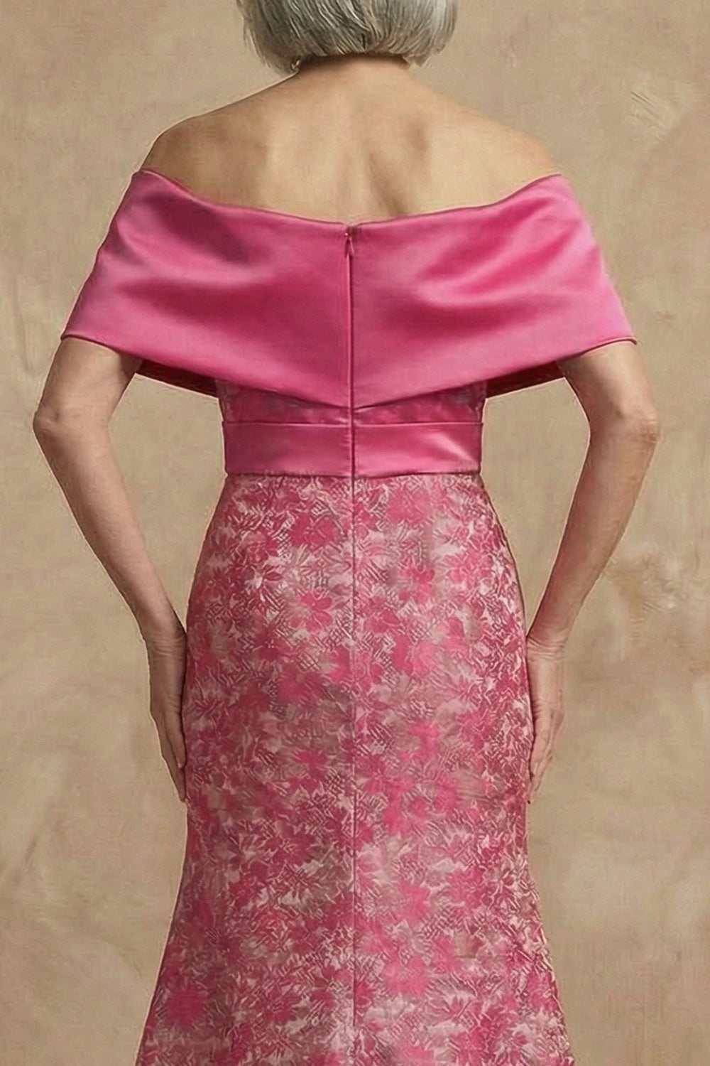 Fuchsia Floral Mermaid Off the Shoulder Long Mother of the Bride Dress with Slit