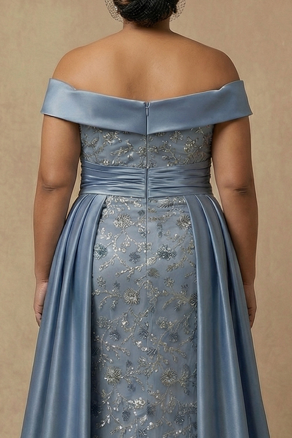 Plus Size Dusty Blue Floral Appliqued Off the Shoulder Long Mother of the Bride Dress