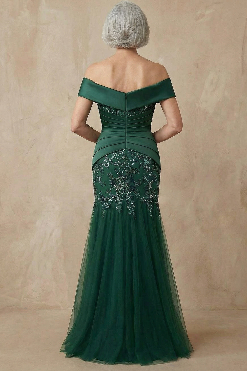 Sparkly Floral Dark Green Plus Size Off the Shoulder Long Mermaid Mother of the Bride Dress with Appliques