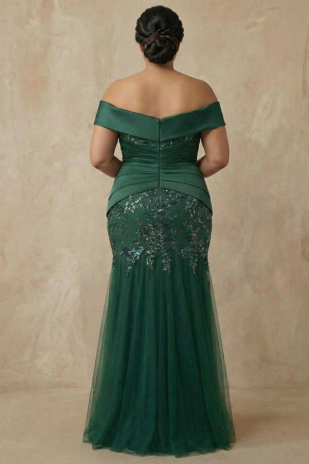 Sparkly Floral Dark Green Plus Size Off the Shoulder Long Mermaid Mother of the Bride Dress with Appliques