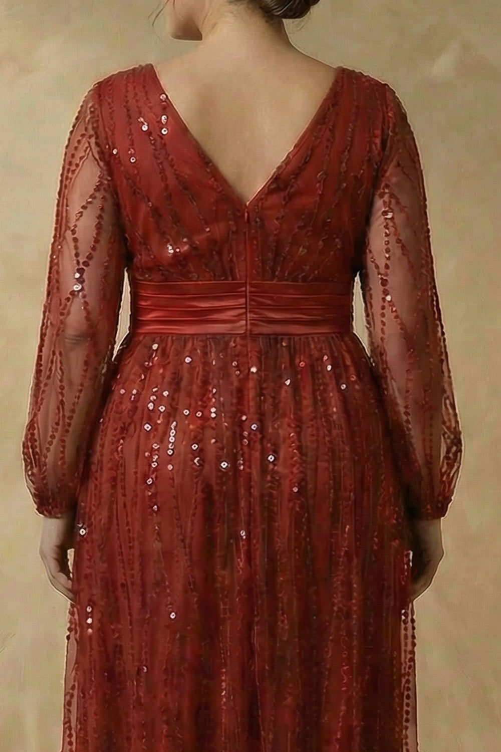Zapakasa Women Sparkly Burgundy Plus Size Long Mother of the Bride Dress V Neck Sequin Ruched A Line Long Sleeves Mother of the Groom Dress Zapakasa Women Sparkly Burgundy Plus Size Long Mother of the Bride Dress V Neck Sequin Ruched A Line Long Sleeves Mother of the Groom Dress