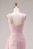 Dark Pink Mermaid Ruched Thick Straps Long Prom Dress with Side Cape