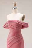 Red Ruched Mermaid Off the Shoulder Long Prom Dress with Slit