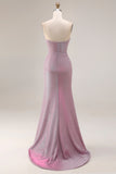 Dusty Plum Strapless Mermaid Glitter Long Prom Dress with Slit