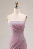 Dusty Plum Strapless Mermaid Glitter Long Prom Dress with Slit