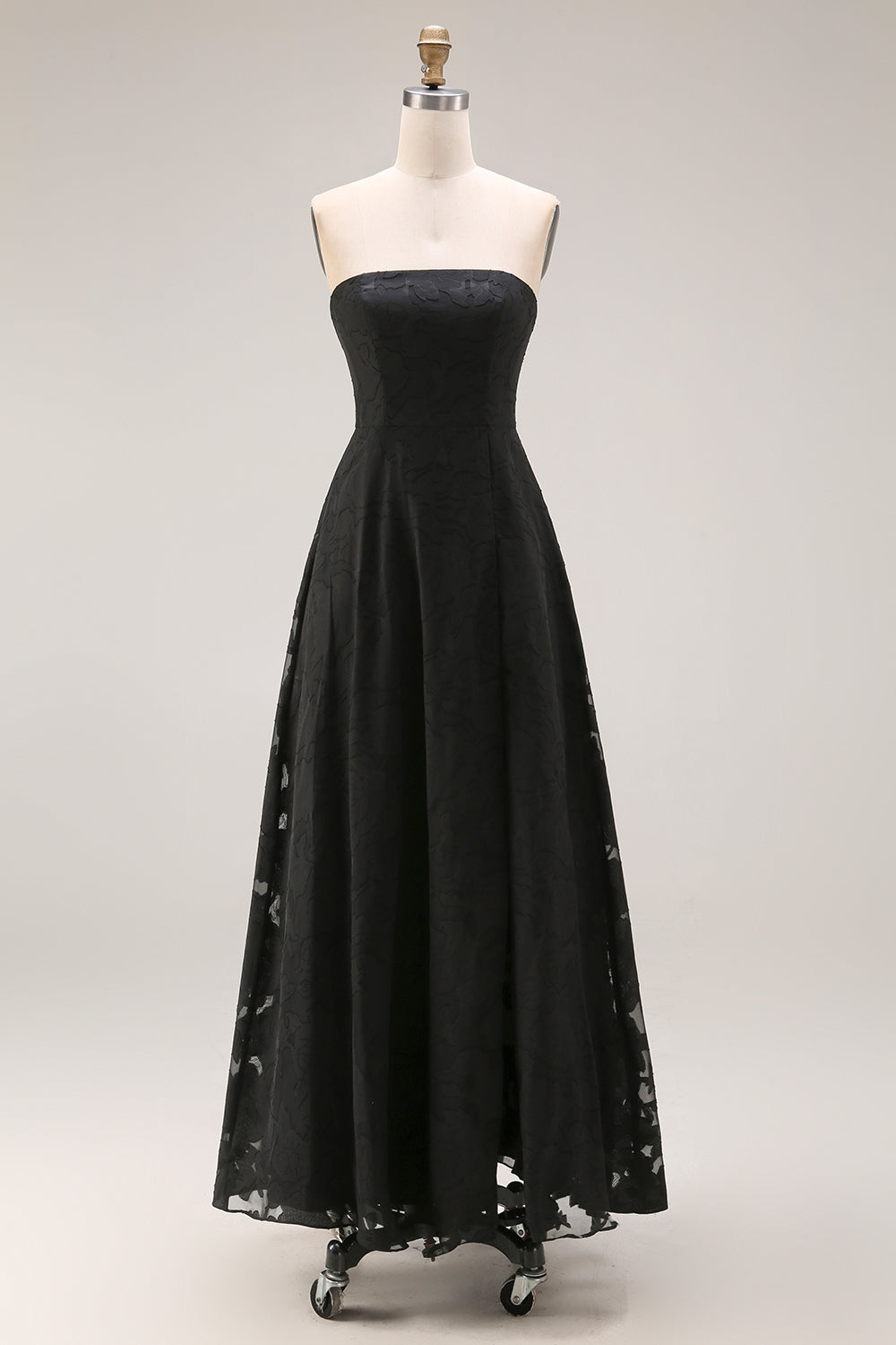 Strapless A Line Black Lace Long Prom Dress
