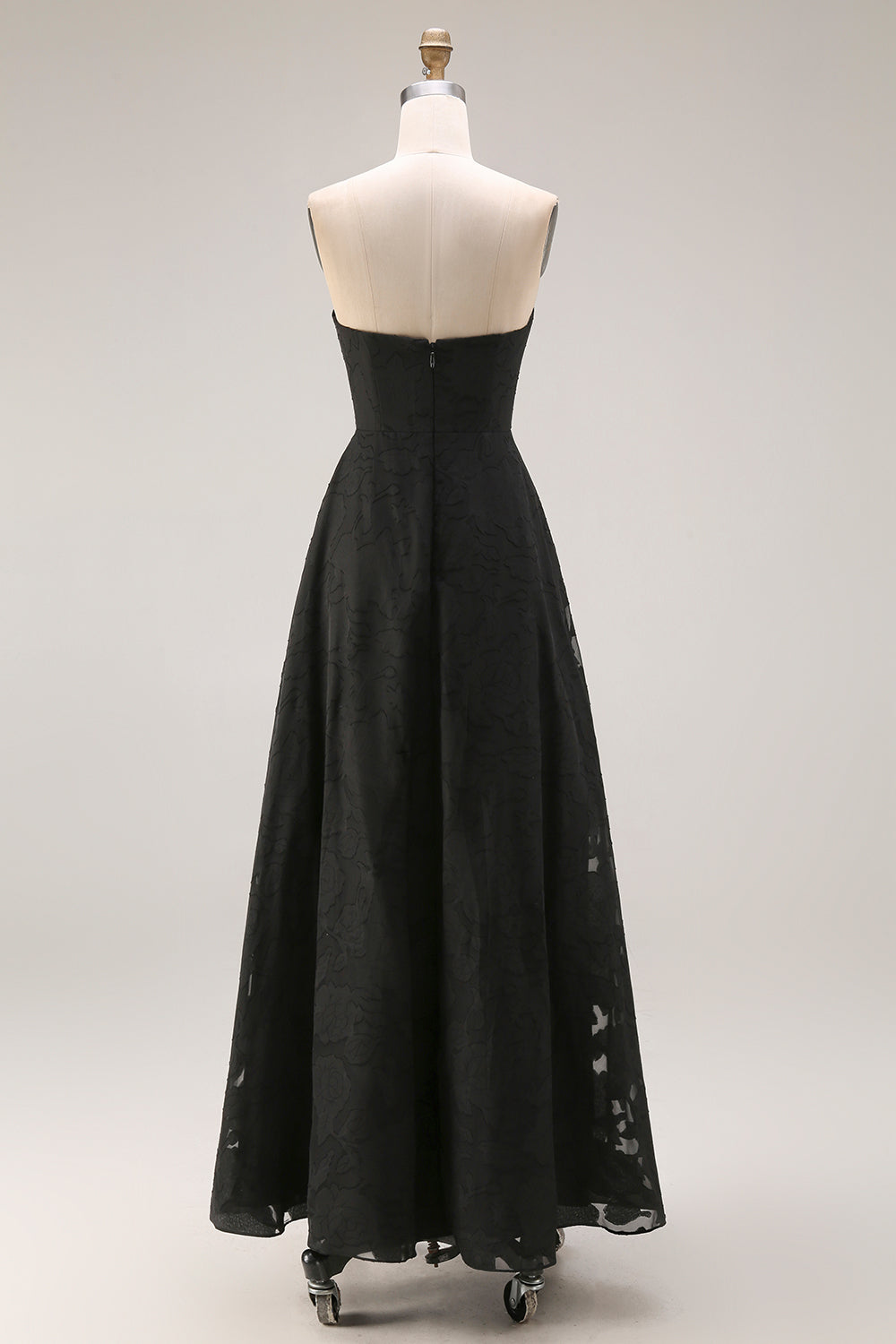Strapless A Line Black Lace Long Prom Dress
