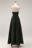 Strapless A Line Black Lace Long Prom Dress